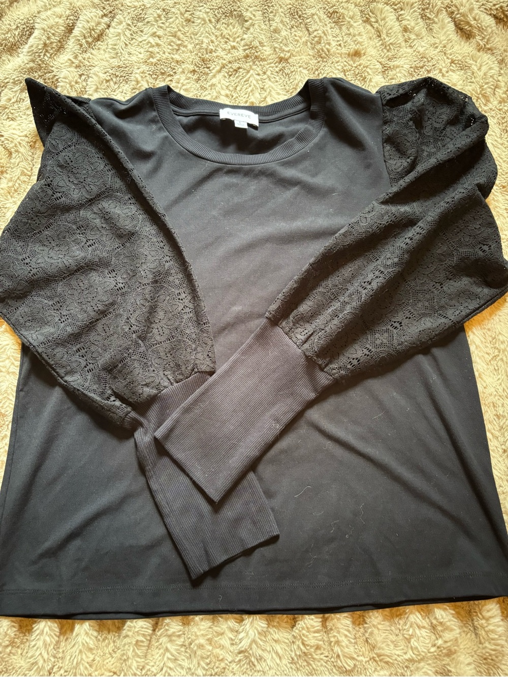 Evereve Black Long Sleeve Tee with Lace Sleeves